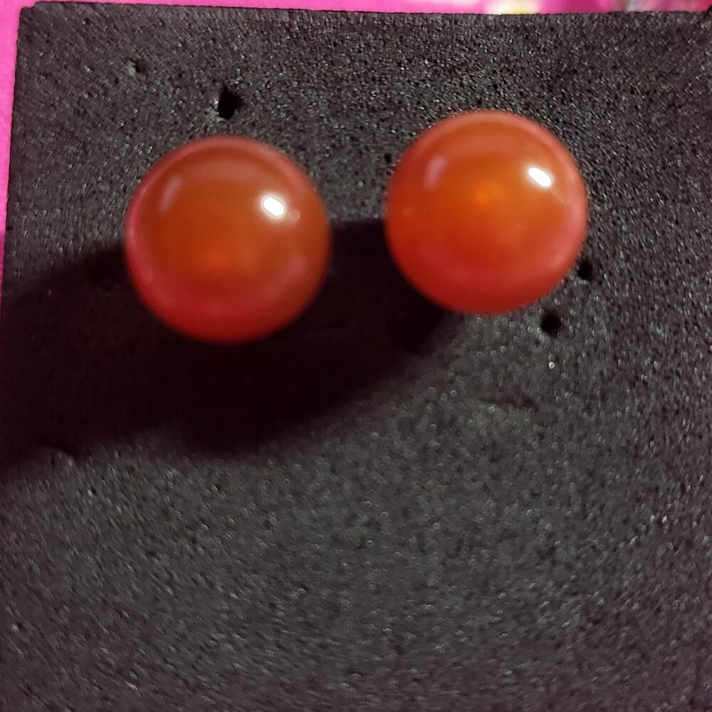 Natural Carnelian Gemstone Round Bead Ball Stud Earrings